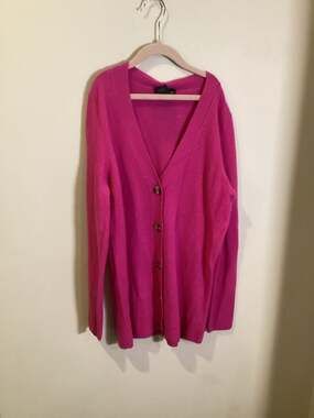 NWT C by Bloomingdale's 100% 2-Ply Cashmere Grandfather Cardigan Cherry Blossom